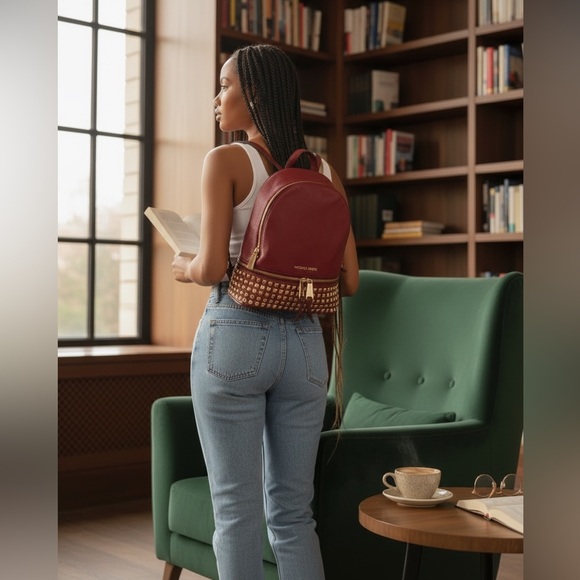 Michael Kors Red Backpack with Gold Stud Details main image 9